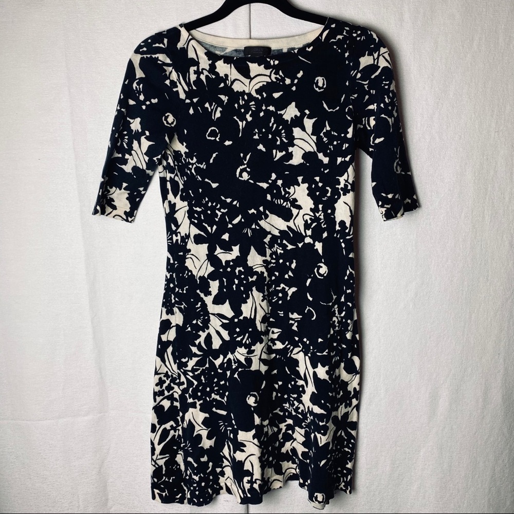 J Crew navy/cream floral 3/4 sleeve cotton dress~S - Picture 4 of 7